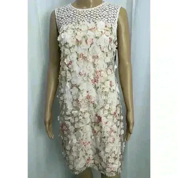 Karl Lagerfeld Paris Women's Applique Shift Dress Floral Pink Sz 8 Tea Party - Picture 2 of 14